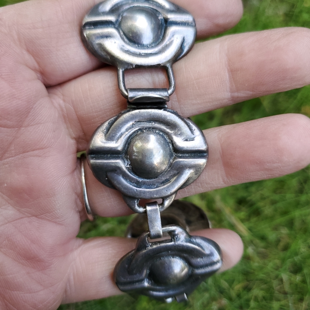 vintage sterling panel link bracelet - Picture 1 of 4